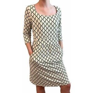 J Mclaughlin Ivory Green Scoop Neck 3/4 Sleeve Catalina Cloth Sheath Dress Small